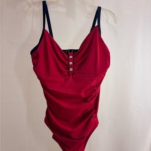 Panache Red One-Piece Swimsuit with Navy Straps